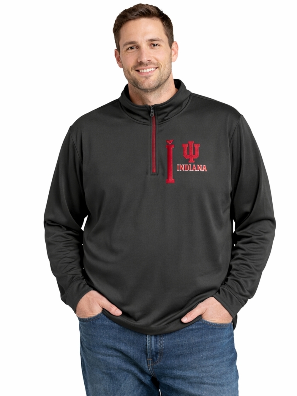 Stadium Athletics XXL Gray Indiana University Quarter Zip Pullover Logo